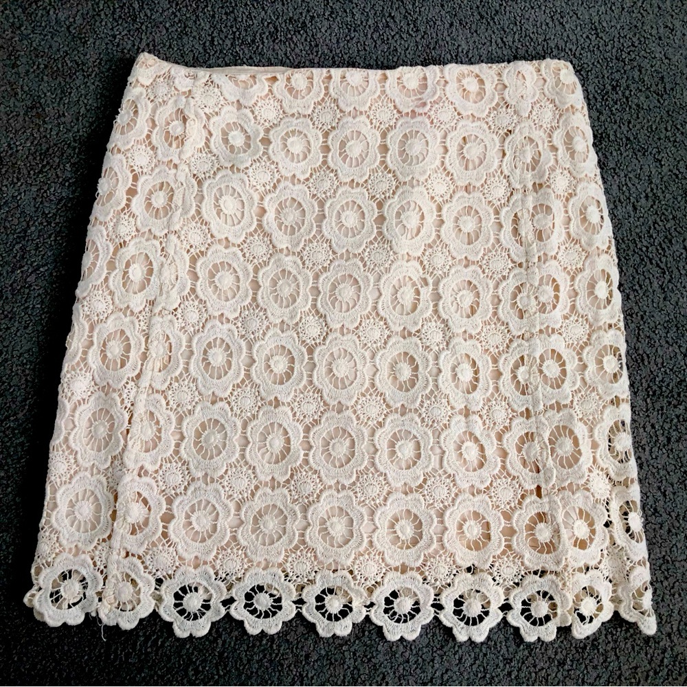 New Joe Fresh cream cotton lace eyelet mini skirt 0 XS